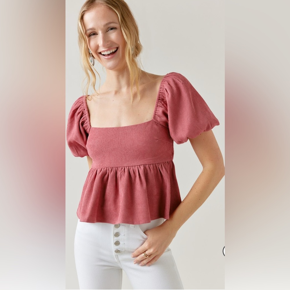 Audrey  Parks + Francesca’s Margot corduroy bow back Top